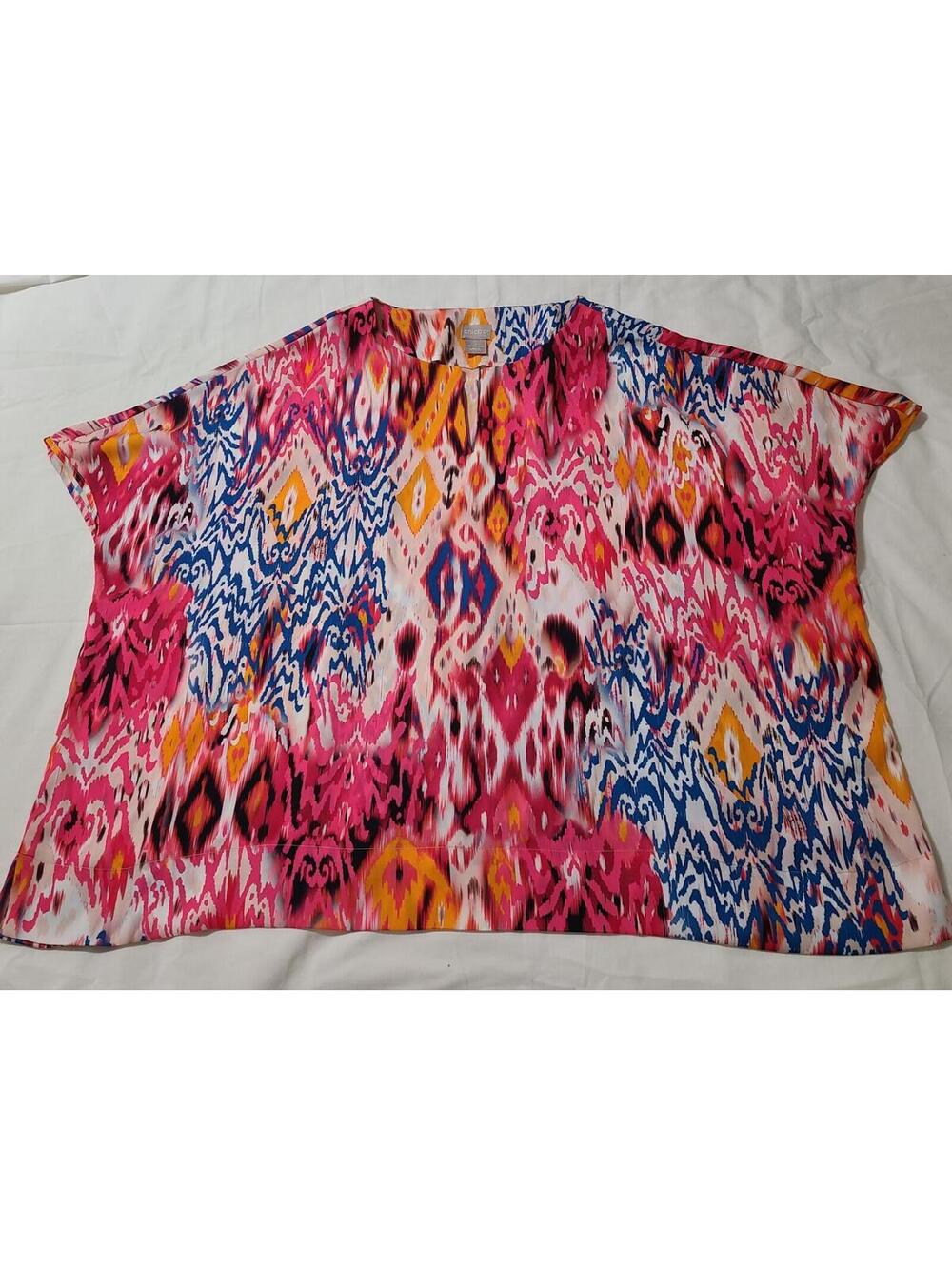 Chicos Ikat Print Poncho Blouse Womens Sz 2 (12/14) Multicolor Tunic Top Resort - Picture 2 of 7